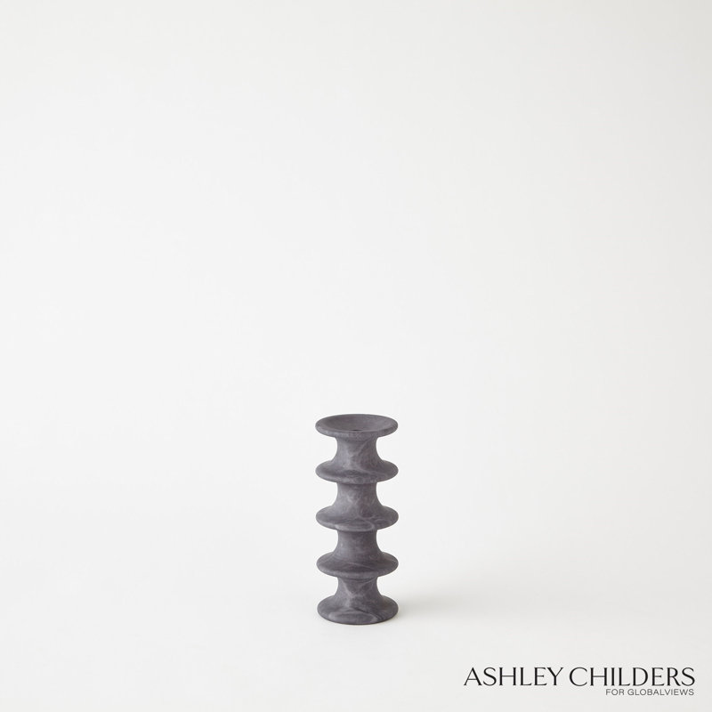 Ridge Alabaster Candlestick-Lg, 7.25" H x 3" W x 3" D, Black