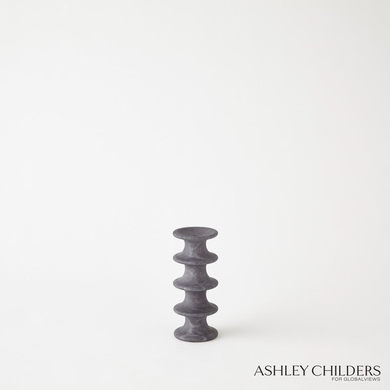 Ridge Alabaster Candlestick-Lg, Black, 7.25" H x 3" W x 3" D