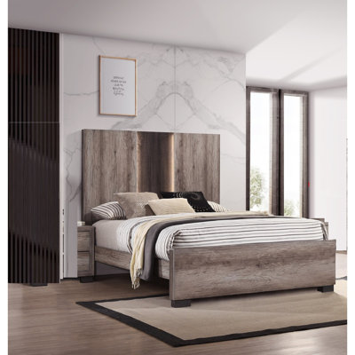 Contemporary Queen Panel LED Light Headboard Bed 1Pc Finish Wooden Bedroom Furniture