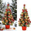 2 pièces Mini arbre de Noël de 17,7 pouces avec base de panier de bureau pour arbre de Noël, arc, pomme de pin, décorations de Noël-1551514098