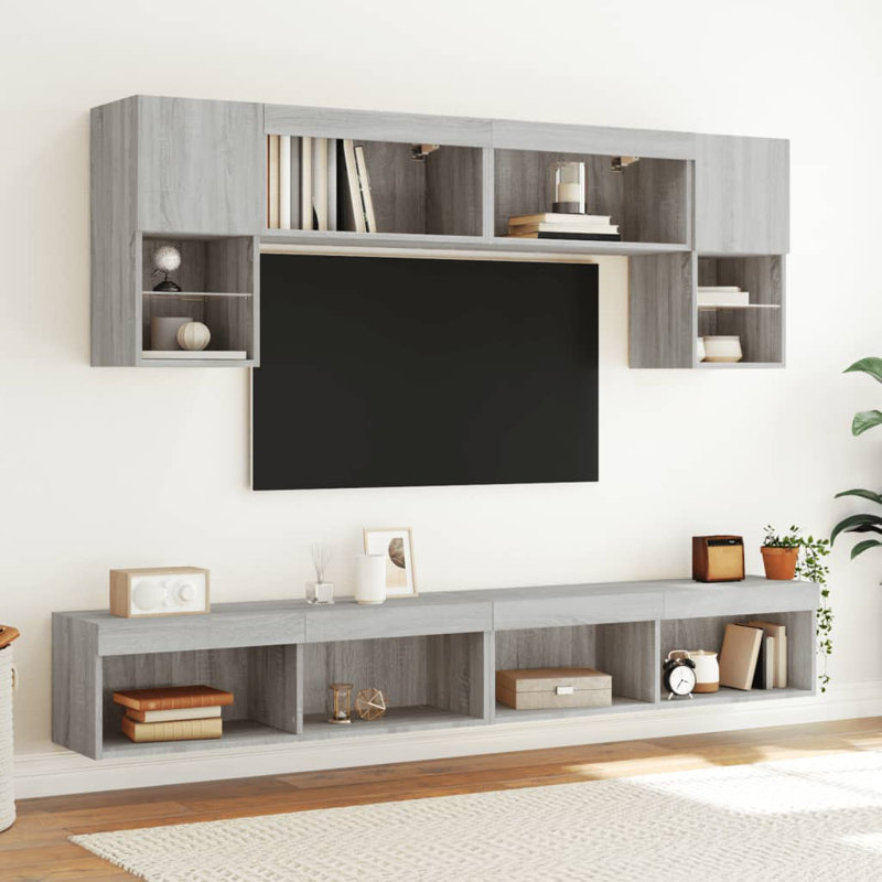 Unfinished Entertainment Centre for TVs up to 28" with Fireplace Included, Grey Sonoma