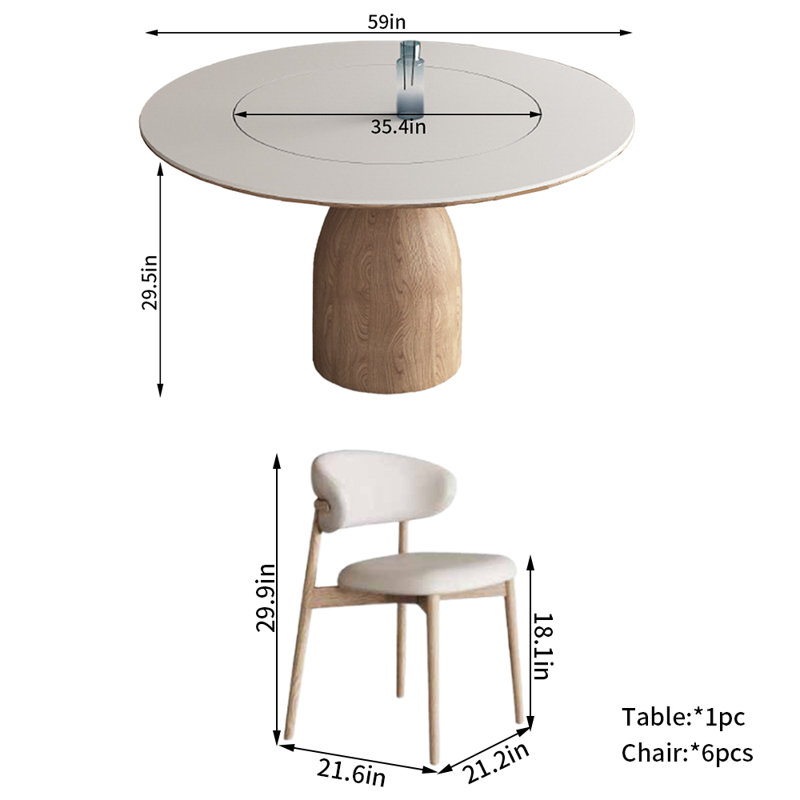 Ensemble de chaises rondes en bois massif, H 29,5 po x L 59 po x l 59 po