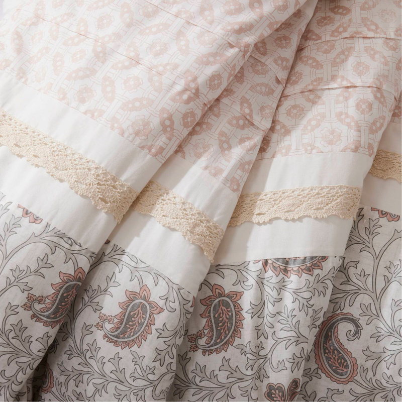 Ensemble d'édredon 9 pièces en percale de coton rosé, Édredon très grand californien + 8 pièces suppl