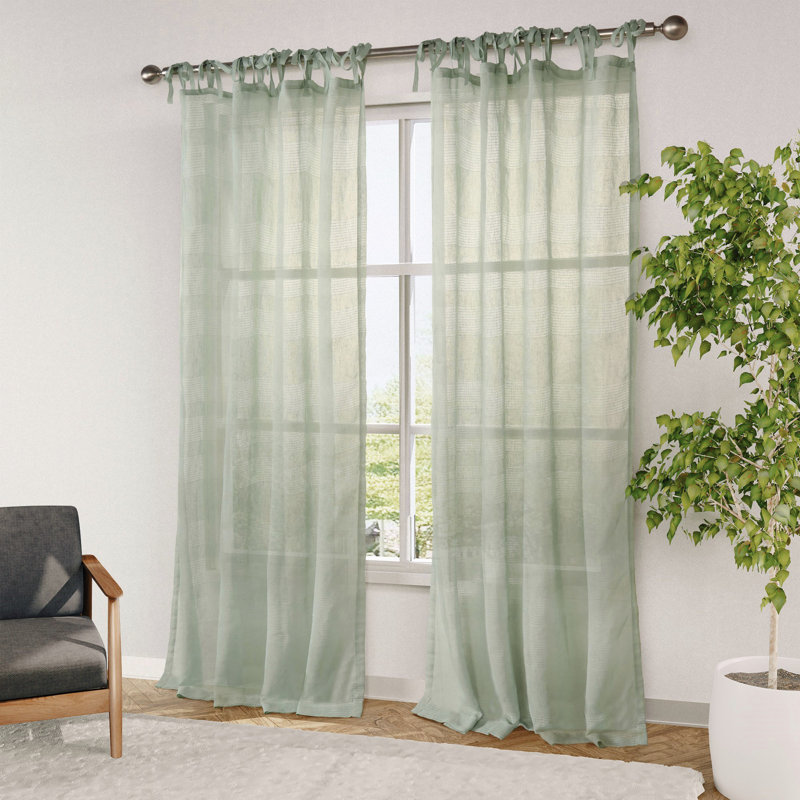 Stripe Sheer Tie Top Curtain Pair(2 Panels), 52" W x 108" L, Sage