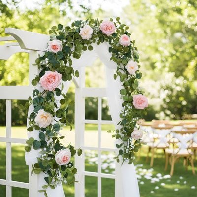 5.9 Ft Artificial Garland - Artificial Roses And Baby's Breath Garland, For Weddings, Parties, Arches, Tables, And Wall Decor