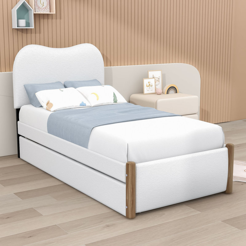 Lit plateforme tapissier avec gigogne Jankell, Simple, Blanc