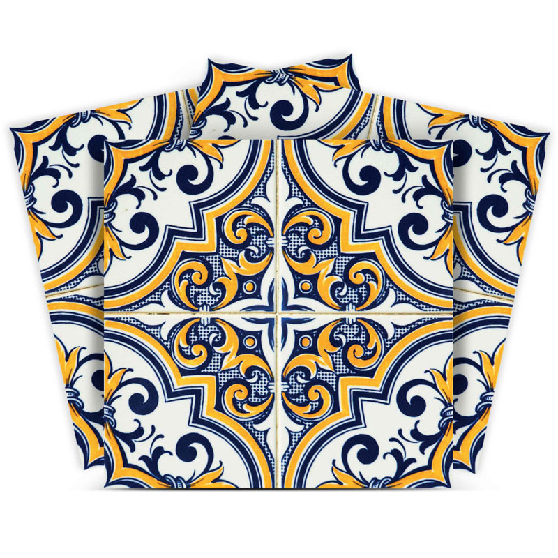 12" X 12" Blue and Yellow Neutral Gina Peel And Stick Removable Tile