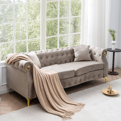  83.5" Velvet Chesterfield Tufted Sofa