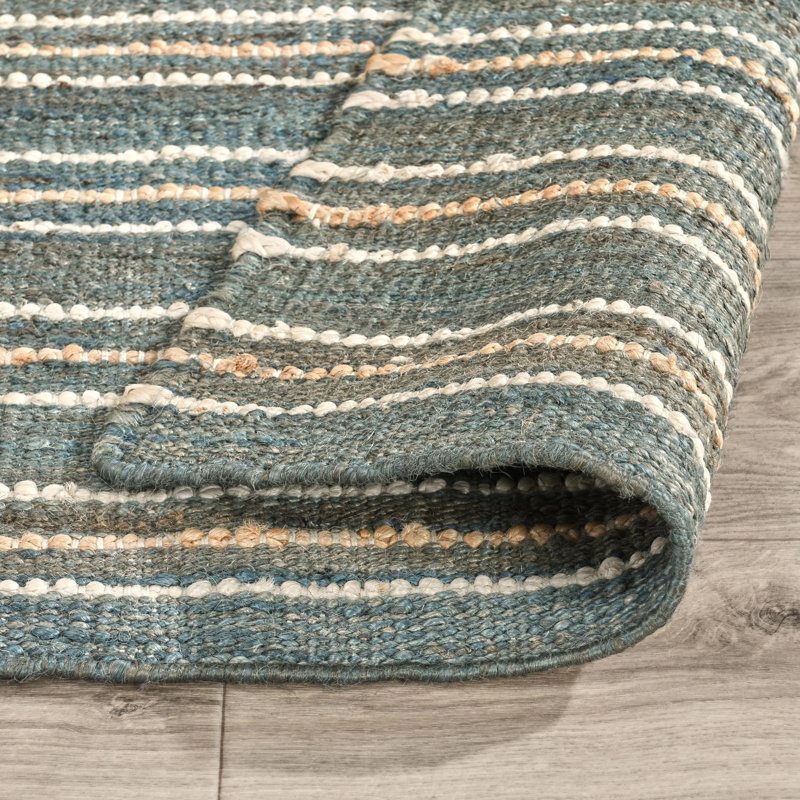 Del Striped Area Rug, Runner 2.6' x 8', Navy/Beige