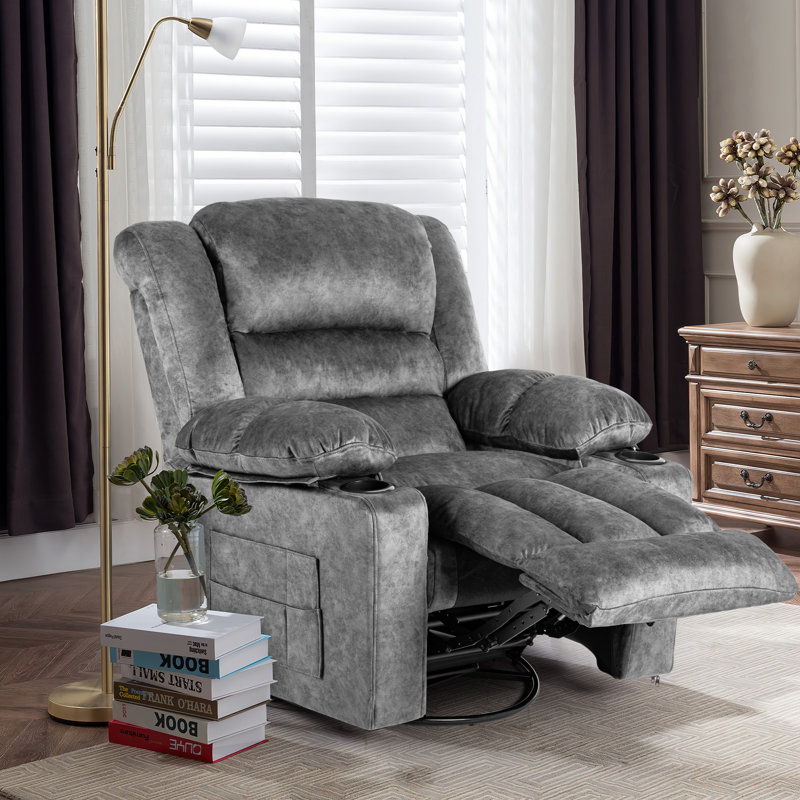 Fauteuil inclinable large et pivotant, Velours frêne
