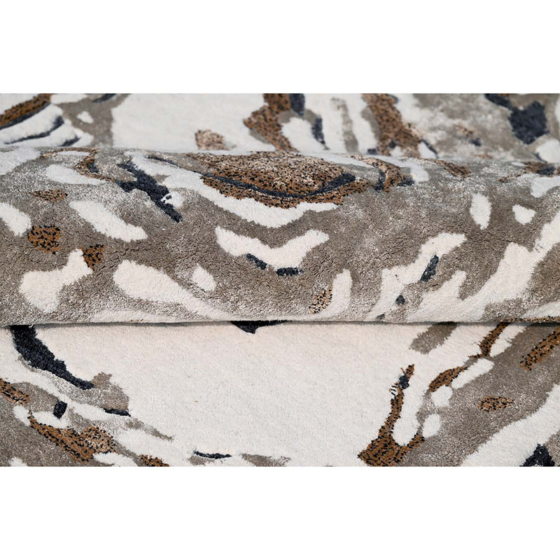 Tapis rectangulaire ivoire / gris en laine / viscose à motif abstrait rectangulaire, Rectangle de 5 pi x 8 pi