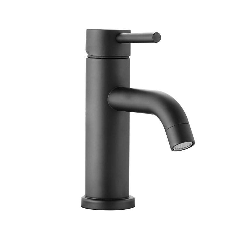Robinet de lavabo de salle de bain moderne à un trou, noir mat, acier inoxydable, Noir mat