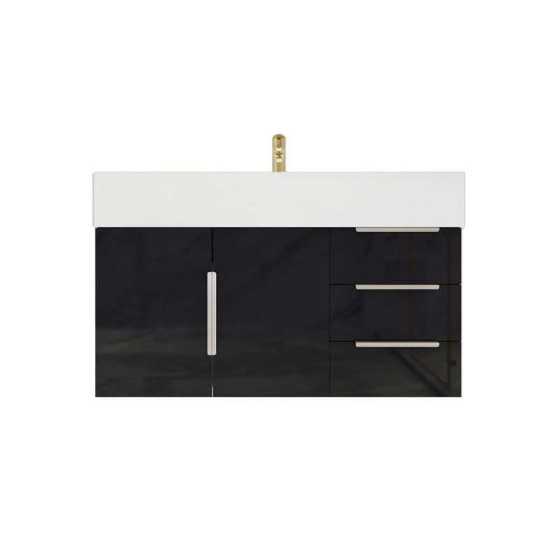 Ensemble de meuble-lavabo simple mural 35,5 po Glasgow, Noir ultrabrillant