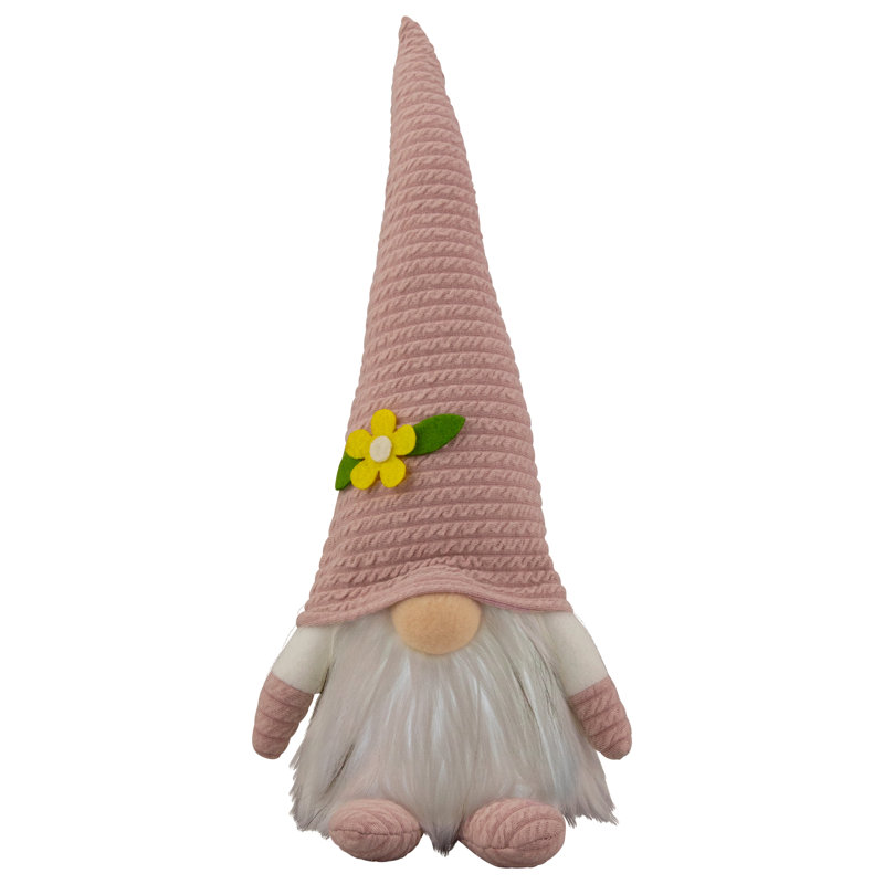 Gnome de printemps 12,25 po avec chapeau fleur, Rose