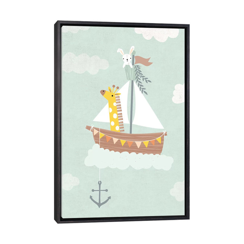 «Baby Adventure Awaits III» par Caroline Alfreds - impression d'art graphique, Toile avec cadre noir patiné, Pas de tapis