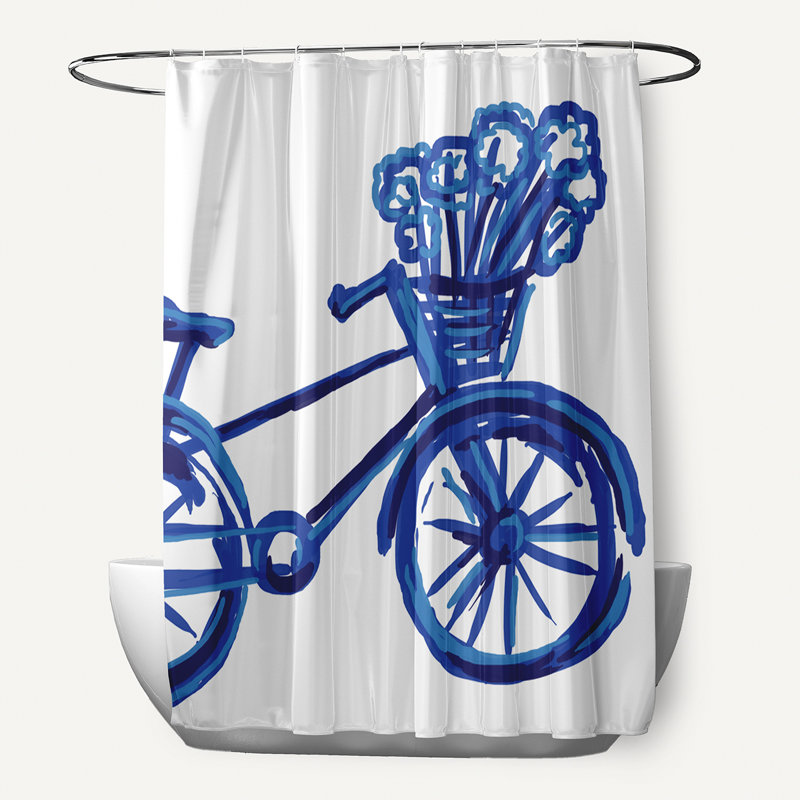Rideau de douche simple à imprimé La Bicicleta, Bleu