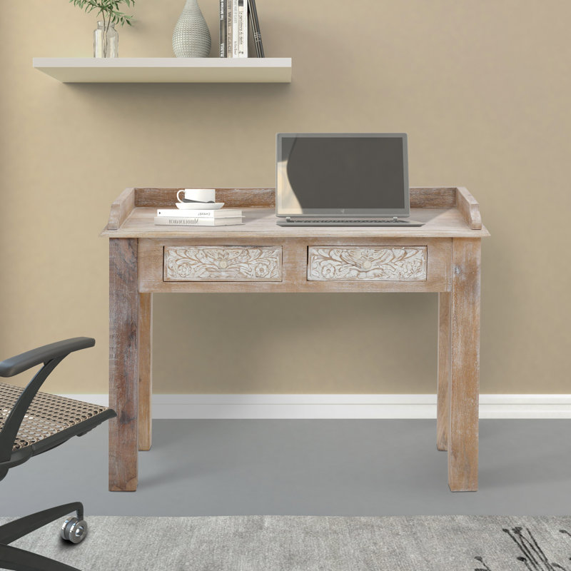 Ashlee Solid Wood Writing Desk, Light Brown