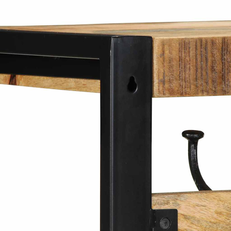 Portemanteau en bois naturel avec fer noir, bois de manguier massif, fer, Brun