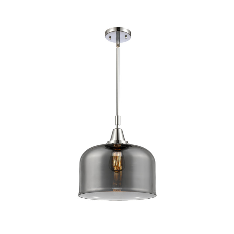 Luminaire suspendu 1 lumière à une cloche, Plaqué couleur fumée, H 47,12 po x l 12 po x P 12 po, Chrome poli