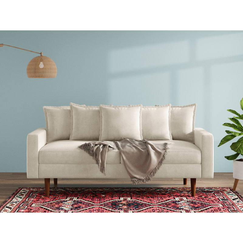 Canapé à accoudoirs carrés en velours de 70 po Stelly, 100 % polyester beige