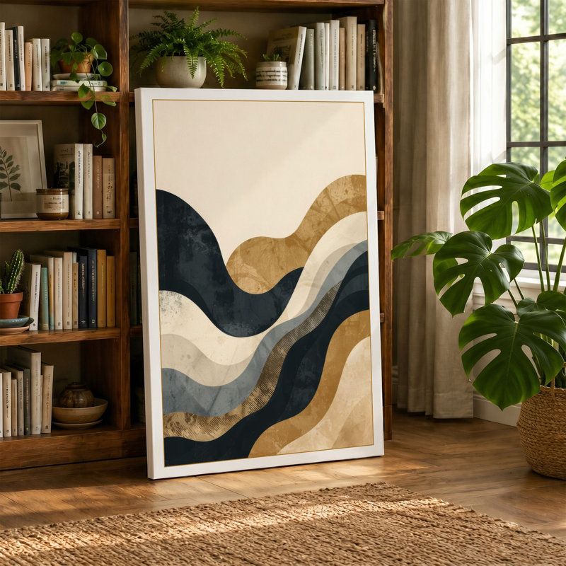 Earthen Waves Abstract - Wrapped Canvas, 36x24 - 91.4 x 61.0 cm, Black Border