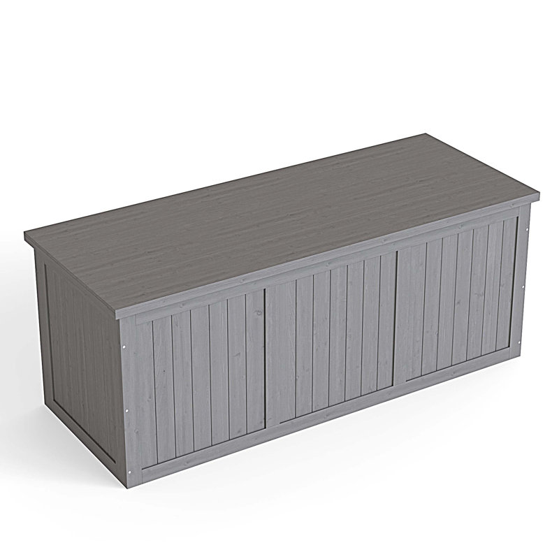 Outdoor Wooden Deck Box Solid Wood Storage Box Seat & Table Top for Patio Furniture Cushions, Pool Toys and Garden Tools