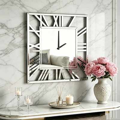 Large Glass Wall Clock Silver Accent Clock