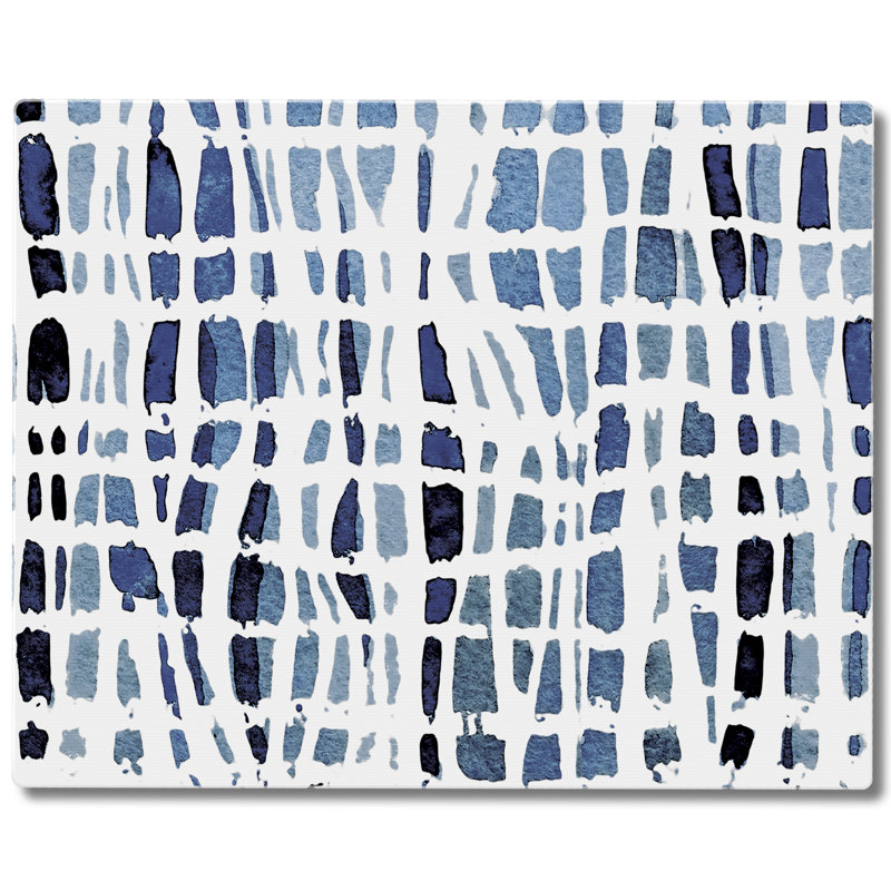 Indigo Wavy Lines Tempered Glass Cutting Board 10" x 8"