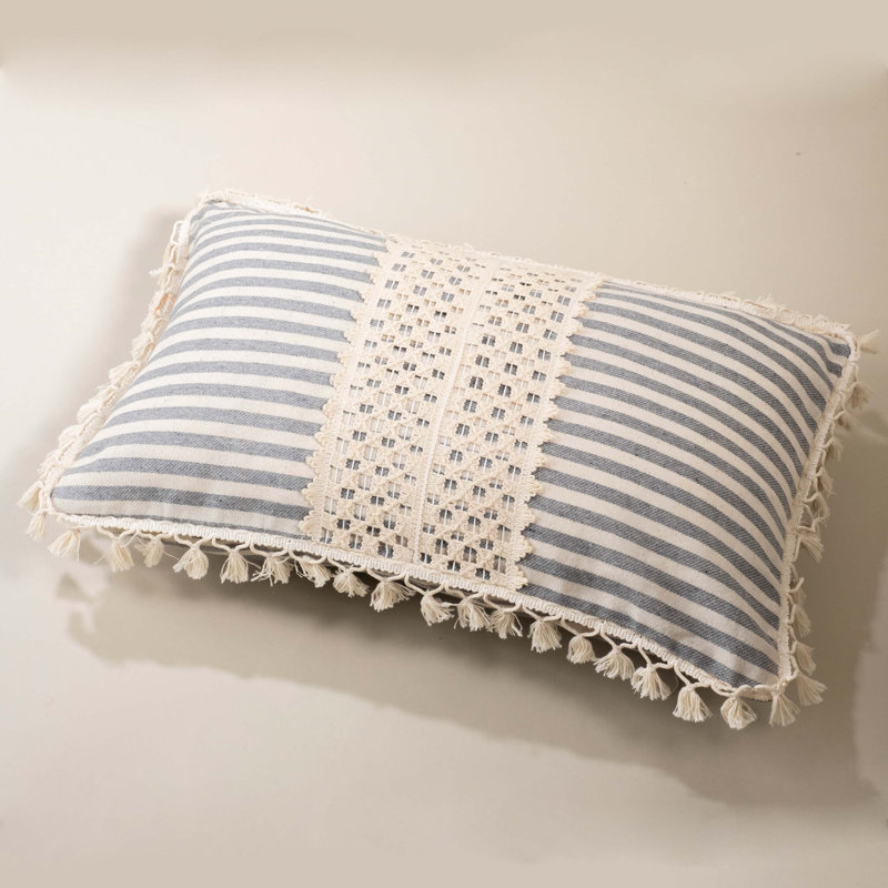 Arrowpoint Striped White Rectangular Throw Cushion Cover, Cream/Grey