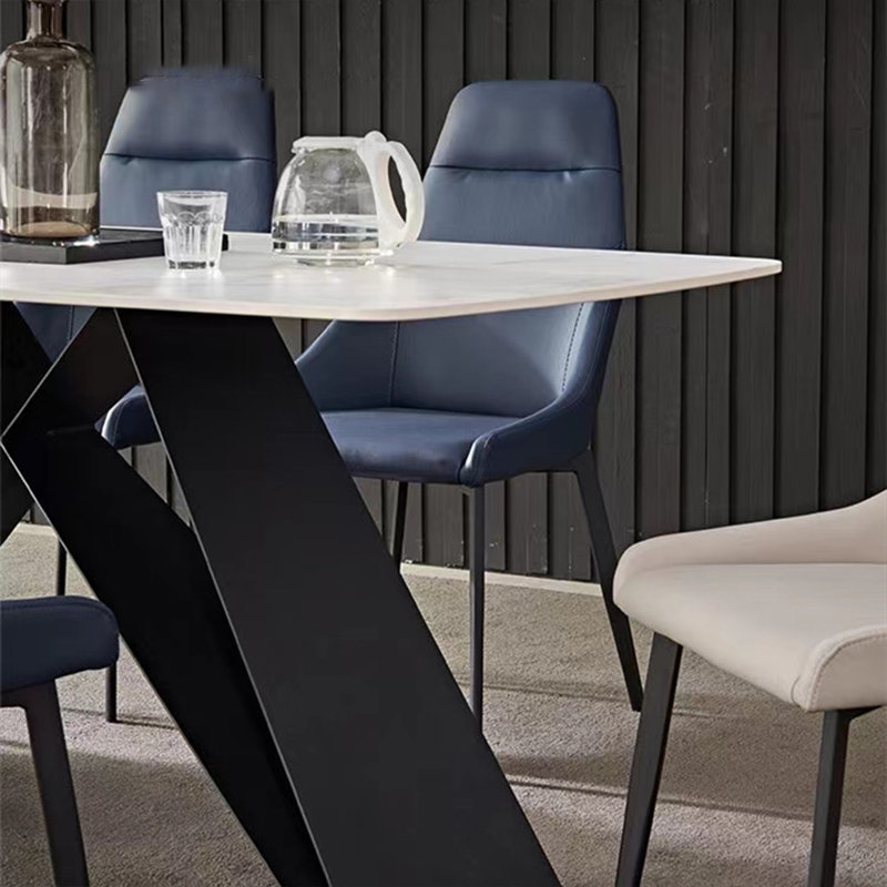 Simple Rectangular White Rock Slab Dining Table, 29.5" H x 55.1" L x 31.5" W