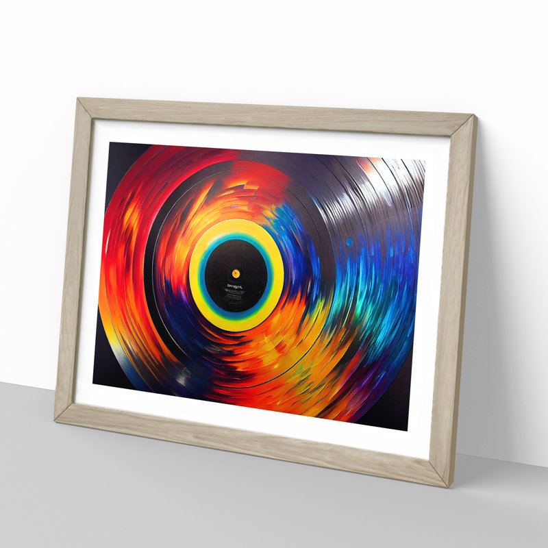 Golden Vinyl Record Vol.4 Abstract - Single Picture Frame Print, 25cm H x 34cm W x 2cm D, Oak Framed
