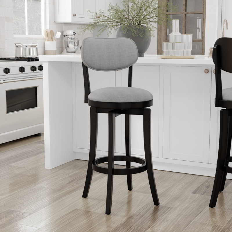 Neriah Swivel Upholstered Counter Stool, Bar Stool (31.5" Seat Height), Black 