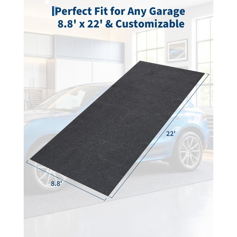 Heavy Duty Garage Floor Mat for Cars – Waterproof PE Backing, Slip-Resistant Felt, Protects Against Water, Snow, Mud, Oil – Easy to Clean & Trim – Ideal for Garage, Driveway – Size: 8'8" x 22'
