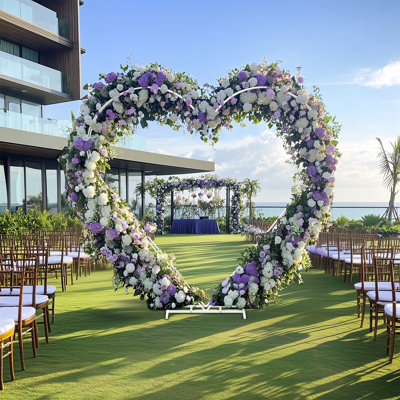 79"" Tall Heart Shape Wedding White Metal Arches Backdrop Stand Dual Arch Frame -  LUVODI, HQ-XJ1388-HULU