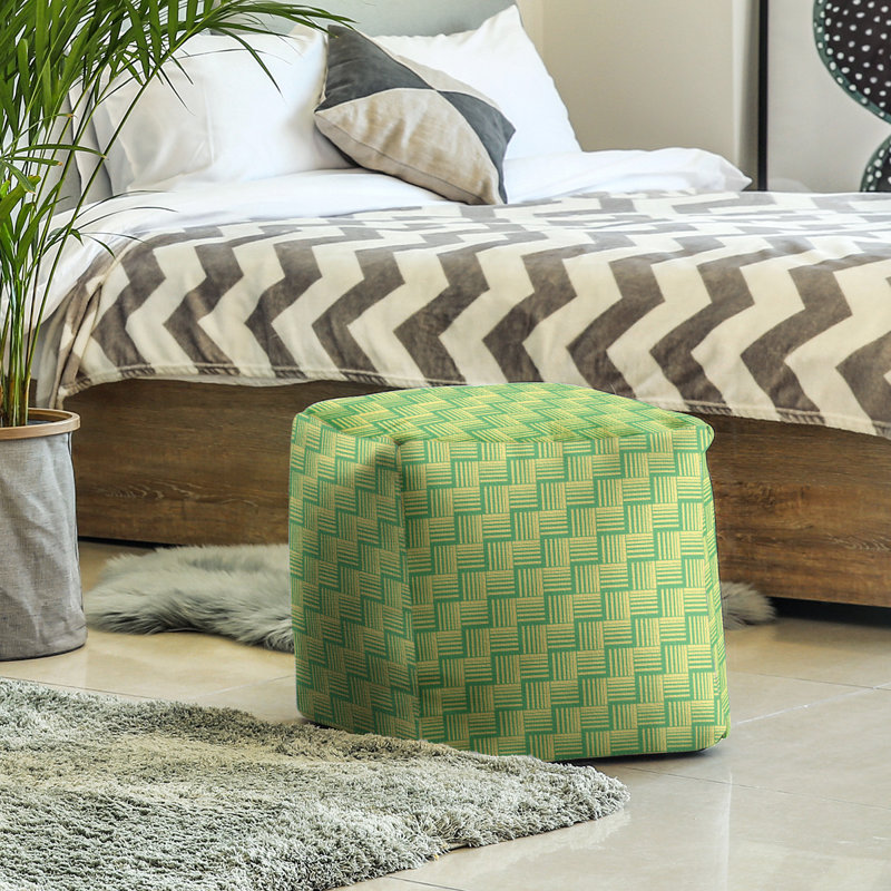 Repose-pieds cubique à rayures classic basketweave, Vert / Jaune