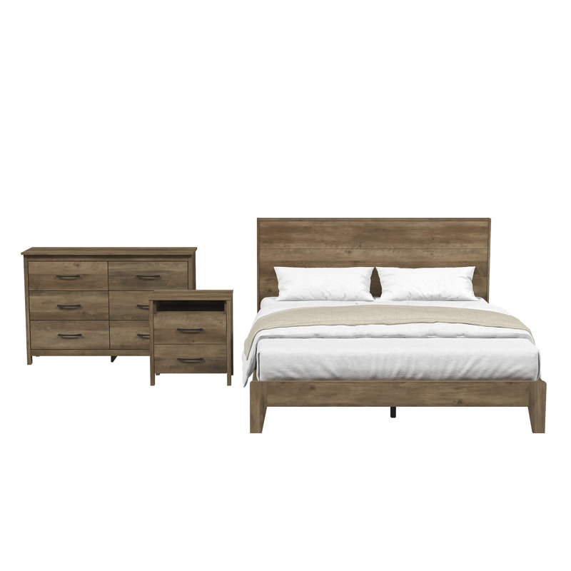 Ensemble de chambre à coucher 3 pièces Allysyn Holmes, Chêne noueux, Grand
