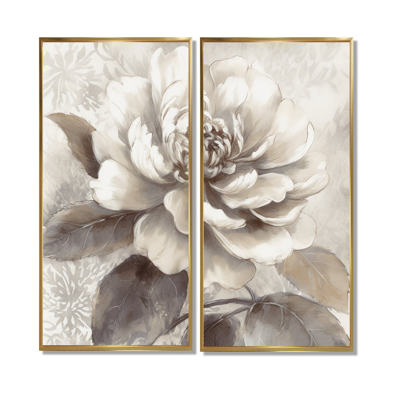 Neveu - pivoines, art encadré, 32" H x 32" W, Impression encadrée flottante, Gold