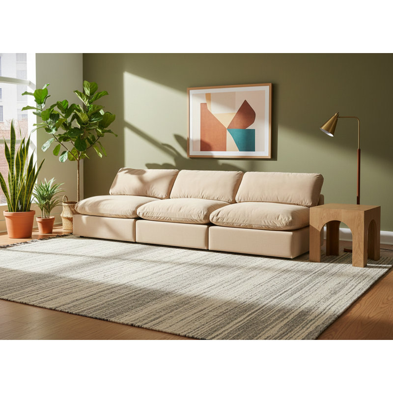 Canapé modulaire à accoudoirs carrés en velours 120 po Hiroshi, Velours beige