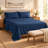 Queen Organic Cotton Percale Sheet Set with Deep Pocket Fitted Sheet, Navy, 4 Piece
