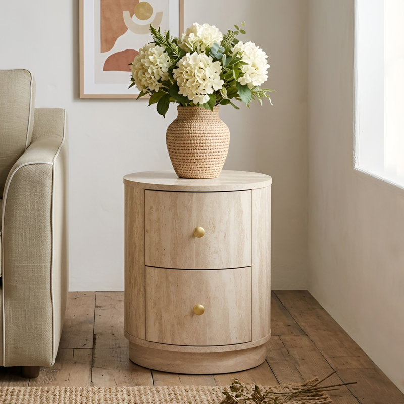 19.5" Accent Pillar Side Table, Beige