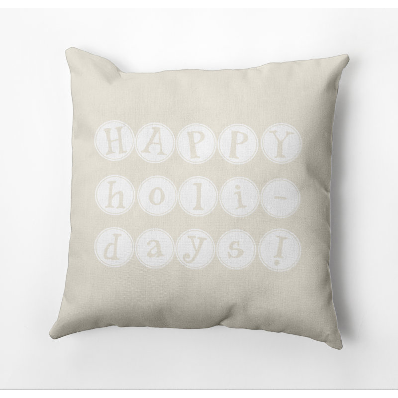 Housse de coussin d’extérieur carrée à imprimé mot « happy holidays »/insert, 20 po x 20 po, Crème