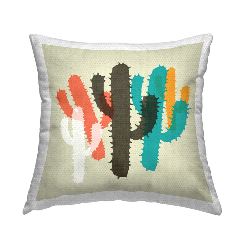 Design de coussin d'extérieur imprimé à motif de cactus superposés par SD Graphics Studio