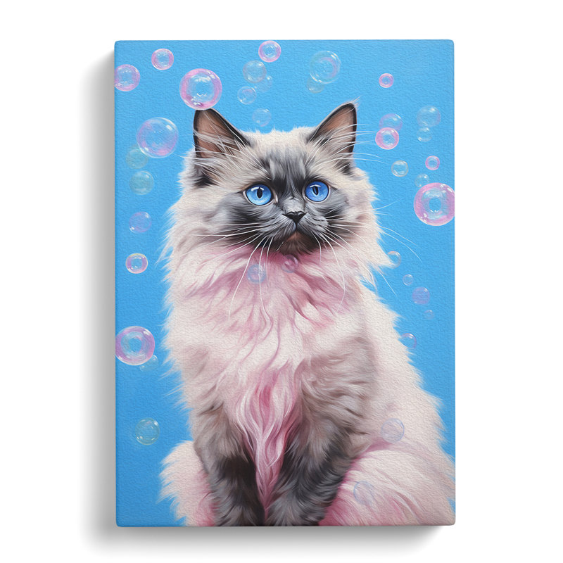 Ragdoll Cat Bubble Gum Painting - Wrapped Canvas