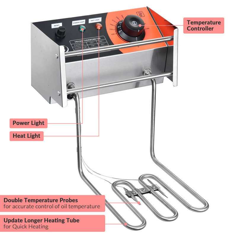 WeChef Commercial Electric Deep Fryer 2500W Single Removable Basket Stainless Steel Electric Countertop Fryer for Commercial Use Snack Stand Food Truck