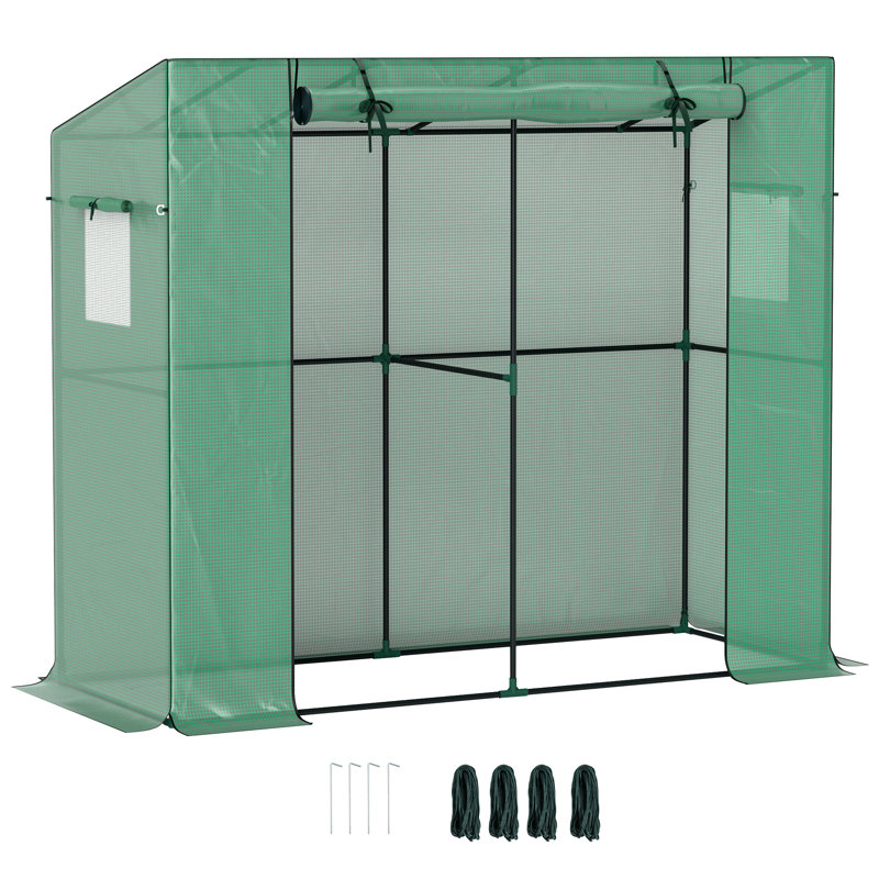 Green UV-Resistant PE Lean-to Portable Greenhouse with Roll-up Door