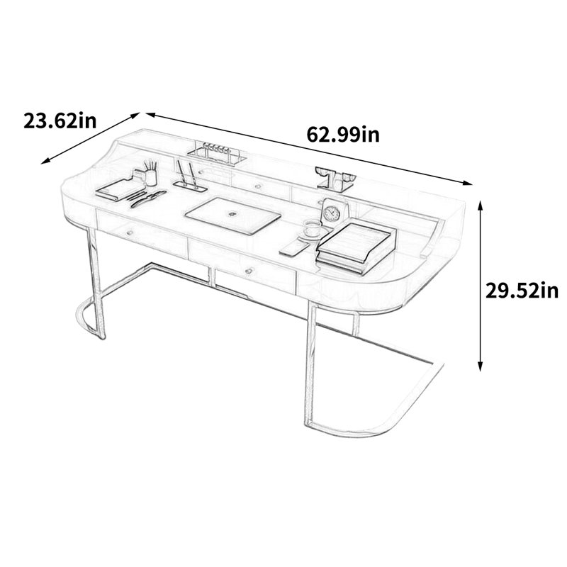 Bureau unique de style français, H 29,52 po x l 62,99 po x P 23,62 po