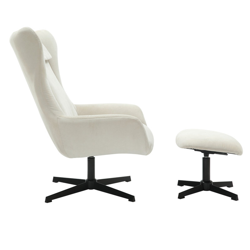 Tishkevich Upholstered Swivel Accent Chair with Footstool, Cream Corduroy