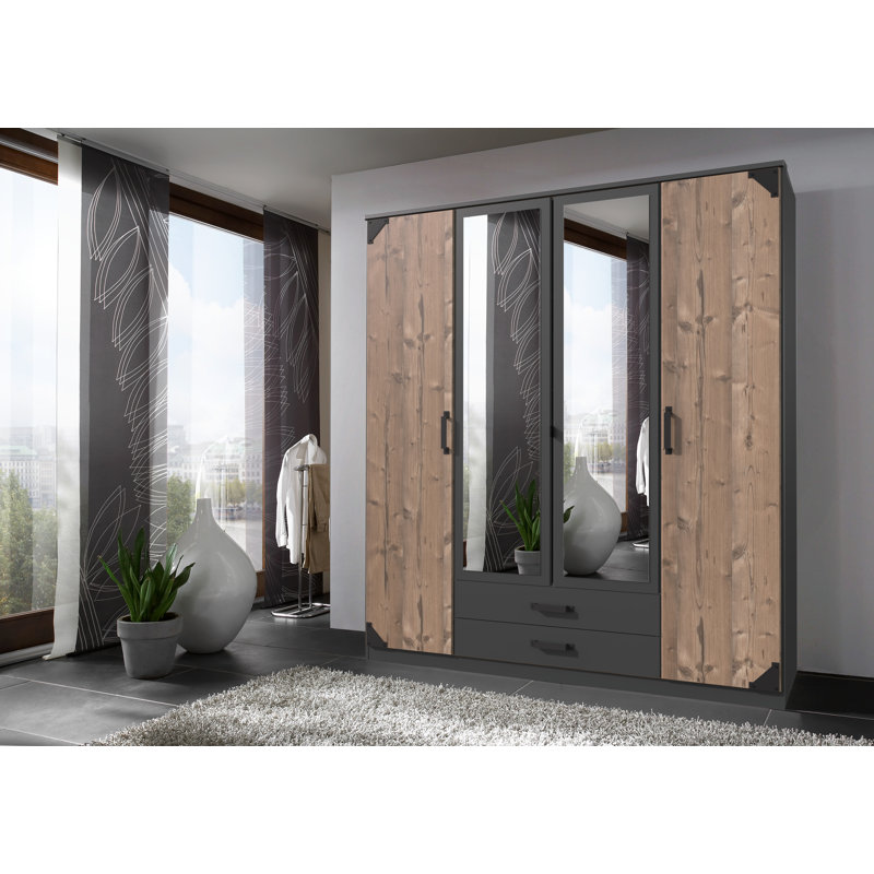 Nyack 4 Door Manufactured Wood Wardrobe, Brown/Graphite