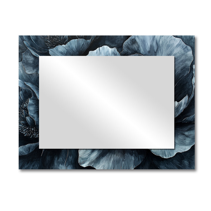 Blue Mid Night Harmony Peony II - art mural miroir floral - imprimé sur métal, 30 po x 40 po