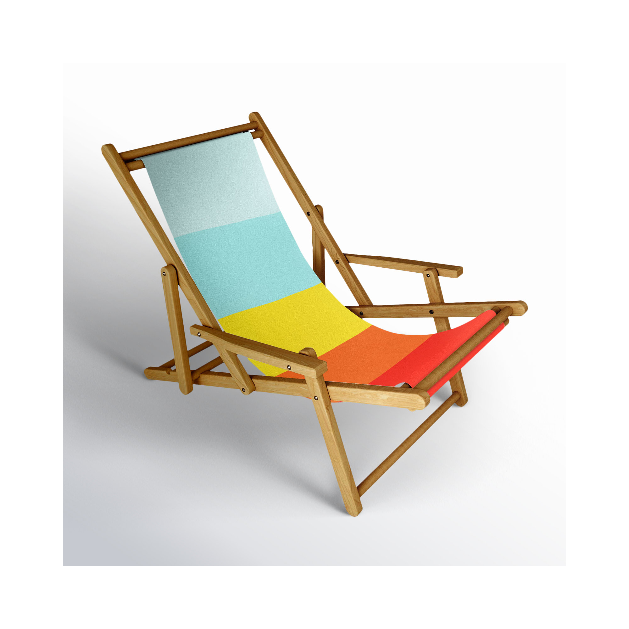 Reclining Folding Deck Chair, Red/Yellow
